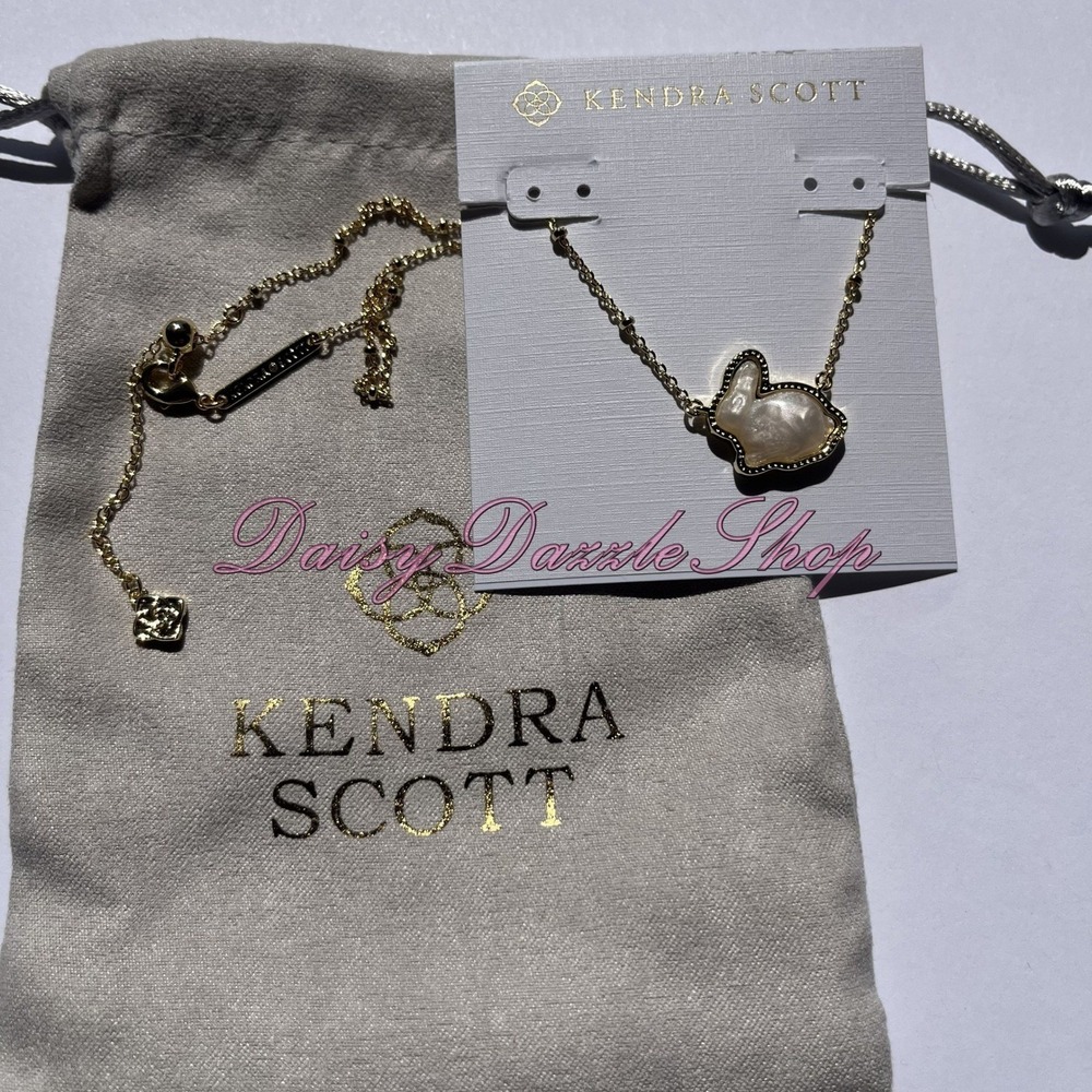 🐇🎀Kendra Scott Bunny Gold Plated Pendant Necklace Taupe Mother-of-Pearl New